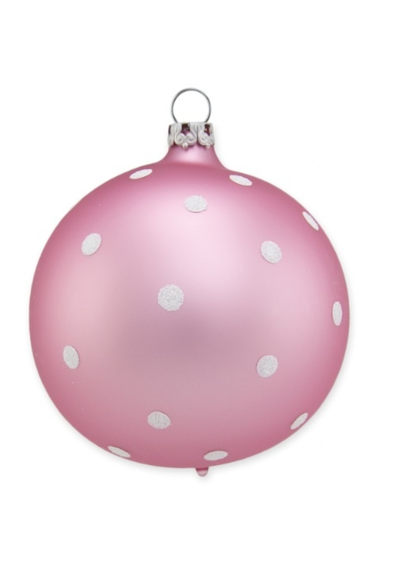 Stippen kerstbal roze en wit 8 cm