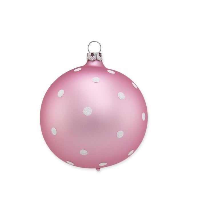 Stippen kerstbal roze en wit 8 cm