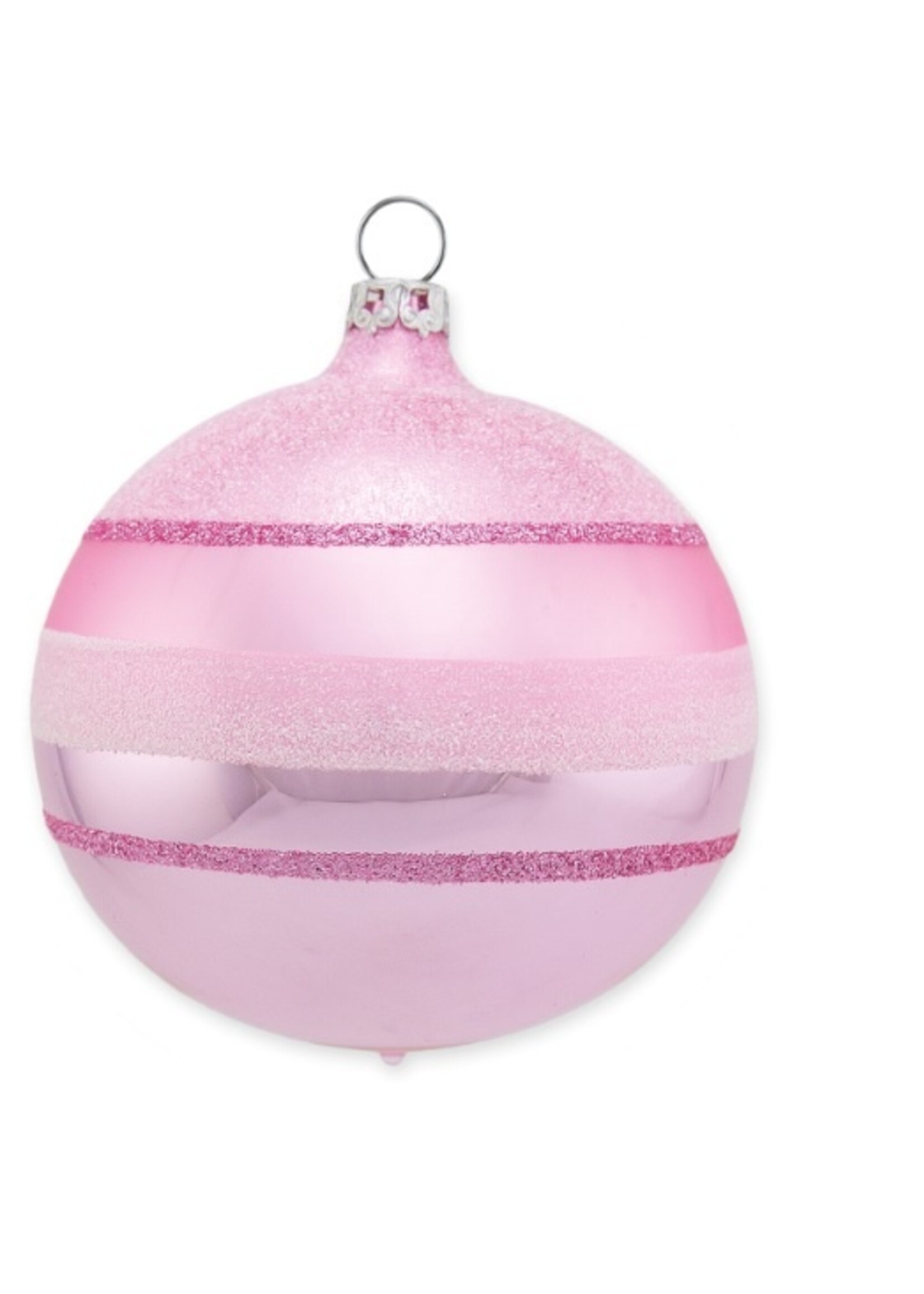 Glitter streepjes kerstbal roze 8 cm