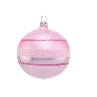 Kerstbal Roze met Glitter Strepen