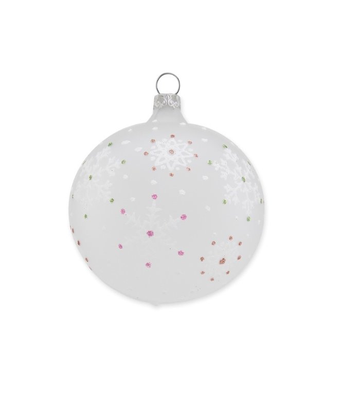 Zilver witte kerstbal met sneeuwvlokken 8 cm
