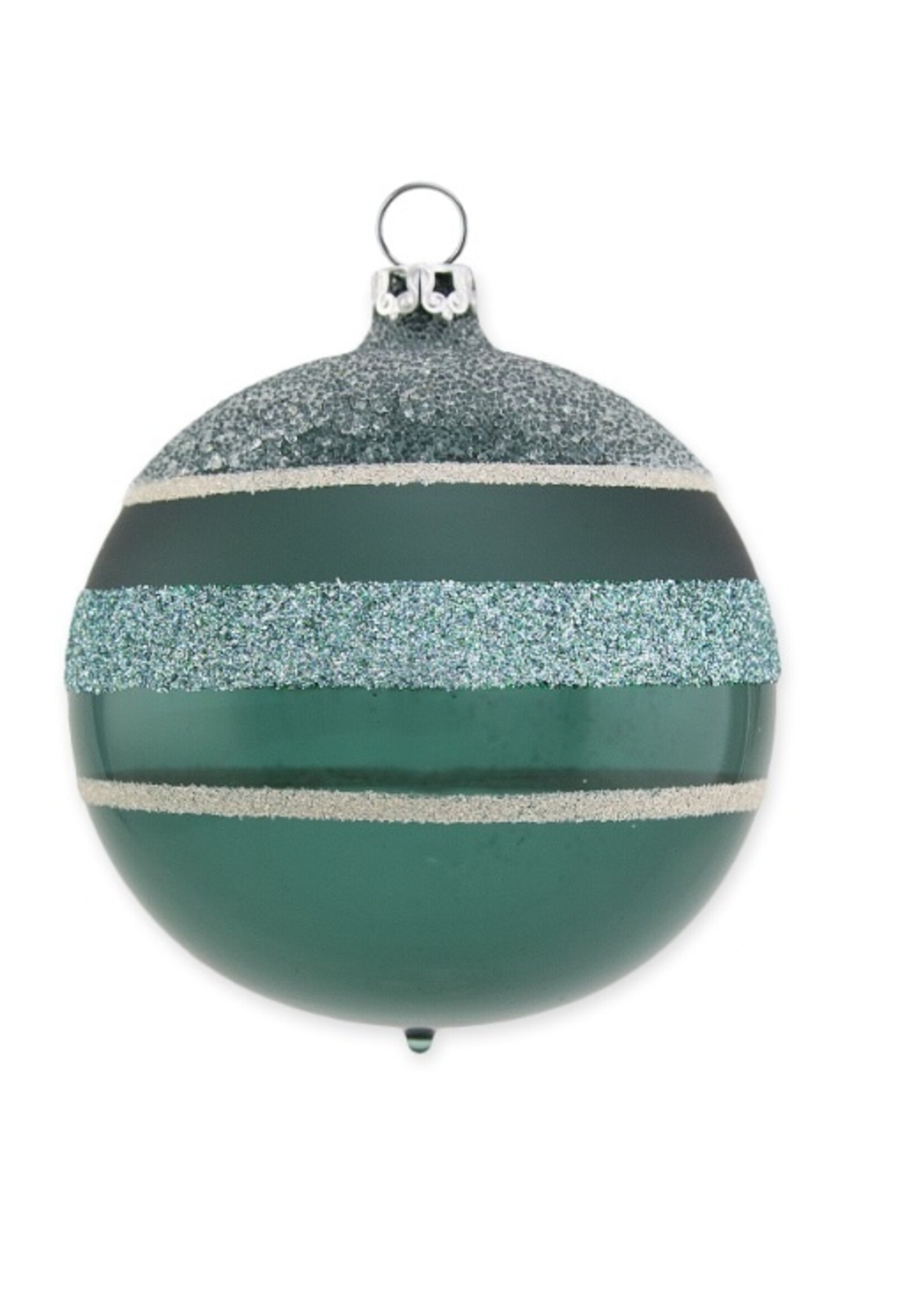 Varen groene kerstbal met glitter streepjes 8 cm