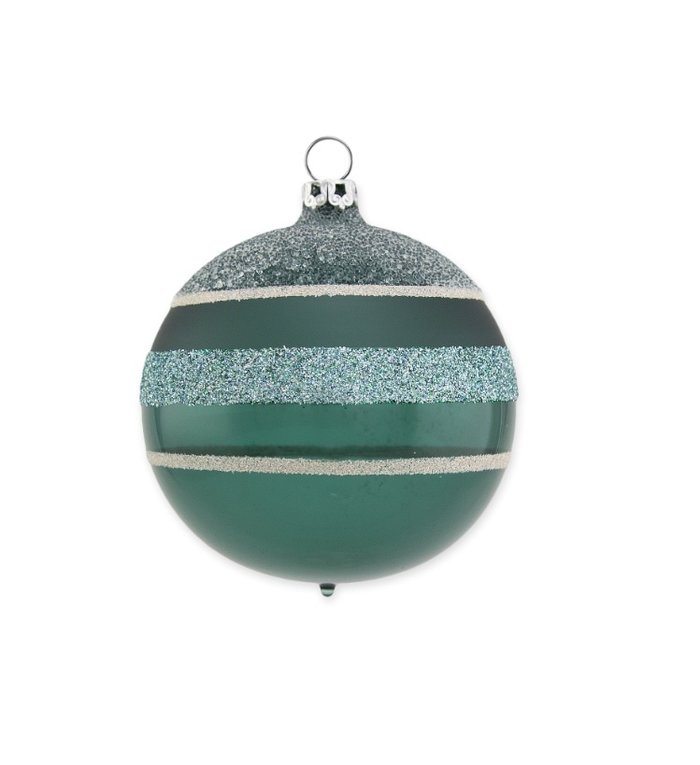 Varen groene kerstbal met glitter streepjes 8 cm