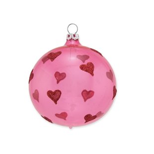 Kerstbal Roze Heel Veel Hartjes
