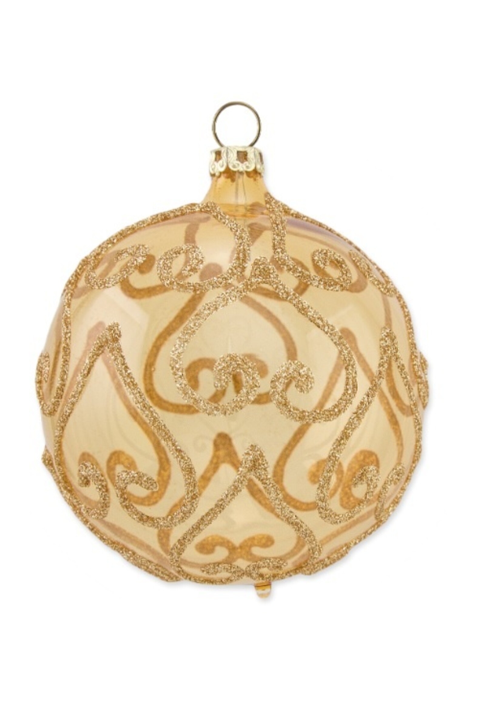 Gouden transparante kerstbal met omgekeerde gouden karten 8 cm