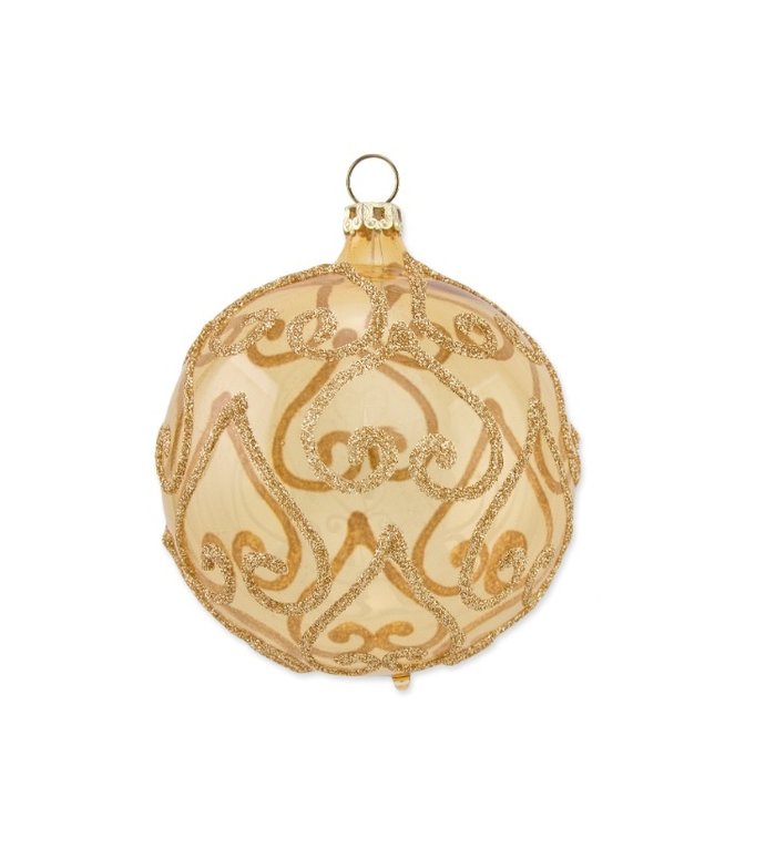 Gouden transparante kerstbal met omgekeerde gouden karten 8 cm