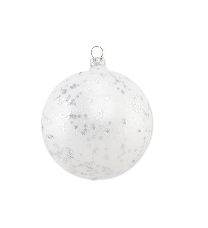 Witte kerstbal met zilveren mini sterren 8 cm