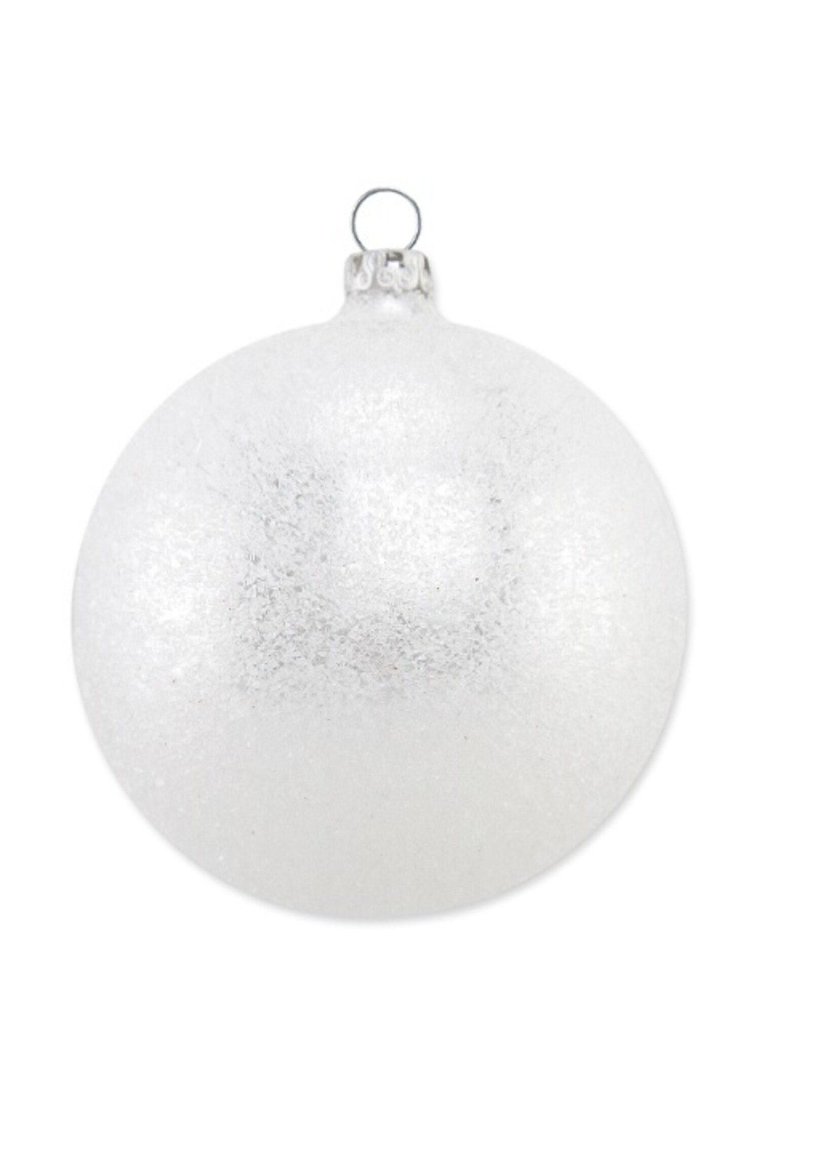 Zilveren kerstbal met ijskristallen 8 cm