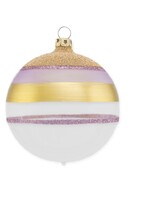 Kerstbal Wit en Transparant met Gouden en Paarse Glitter Strepen