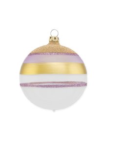 Kerstbal Wit en Transparant met Gouden en Paarse Glitter Strepen