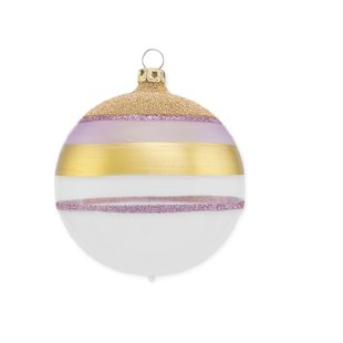 Kerstbal Wit en Transparant met Gouden en Paarse Glitter Strepen