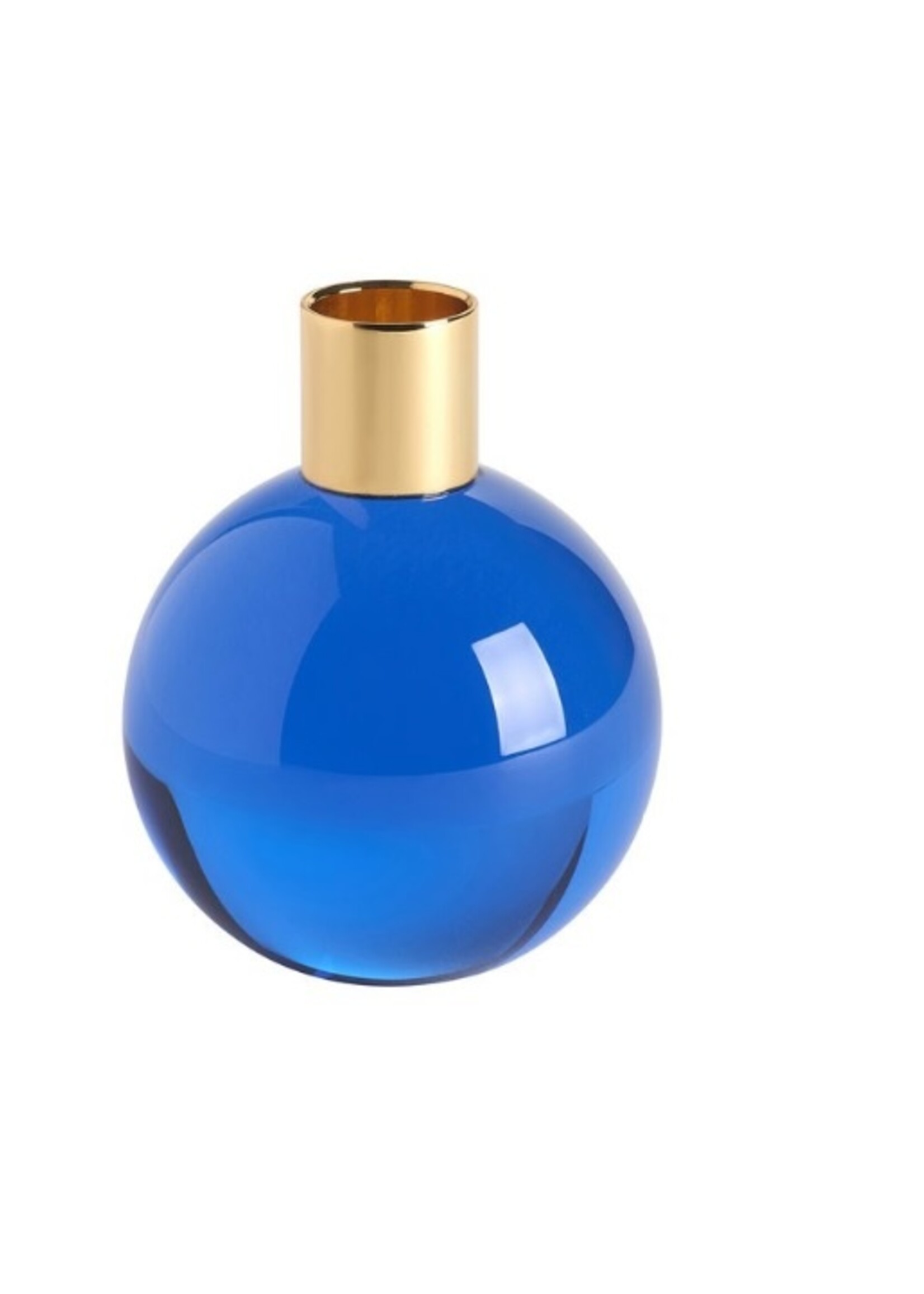 Giftcompany kandelaar van kristalglas Dioptrics blauw 9,5 cm hoog