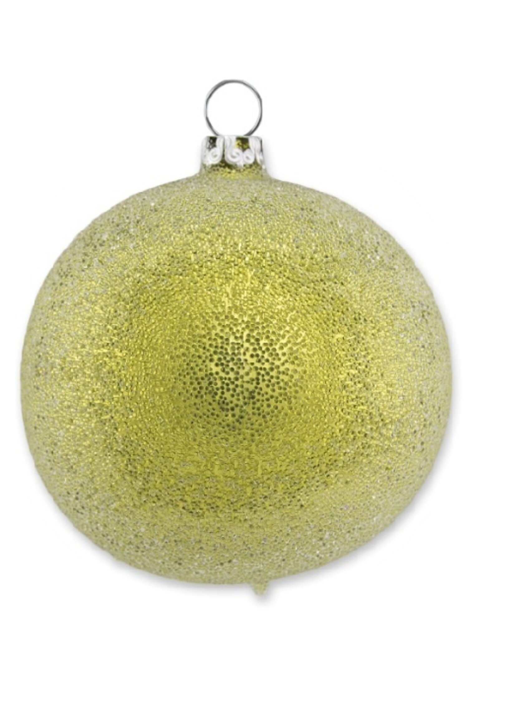 Geel groene glinsterende dauw kerstbal 8 cm