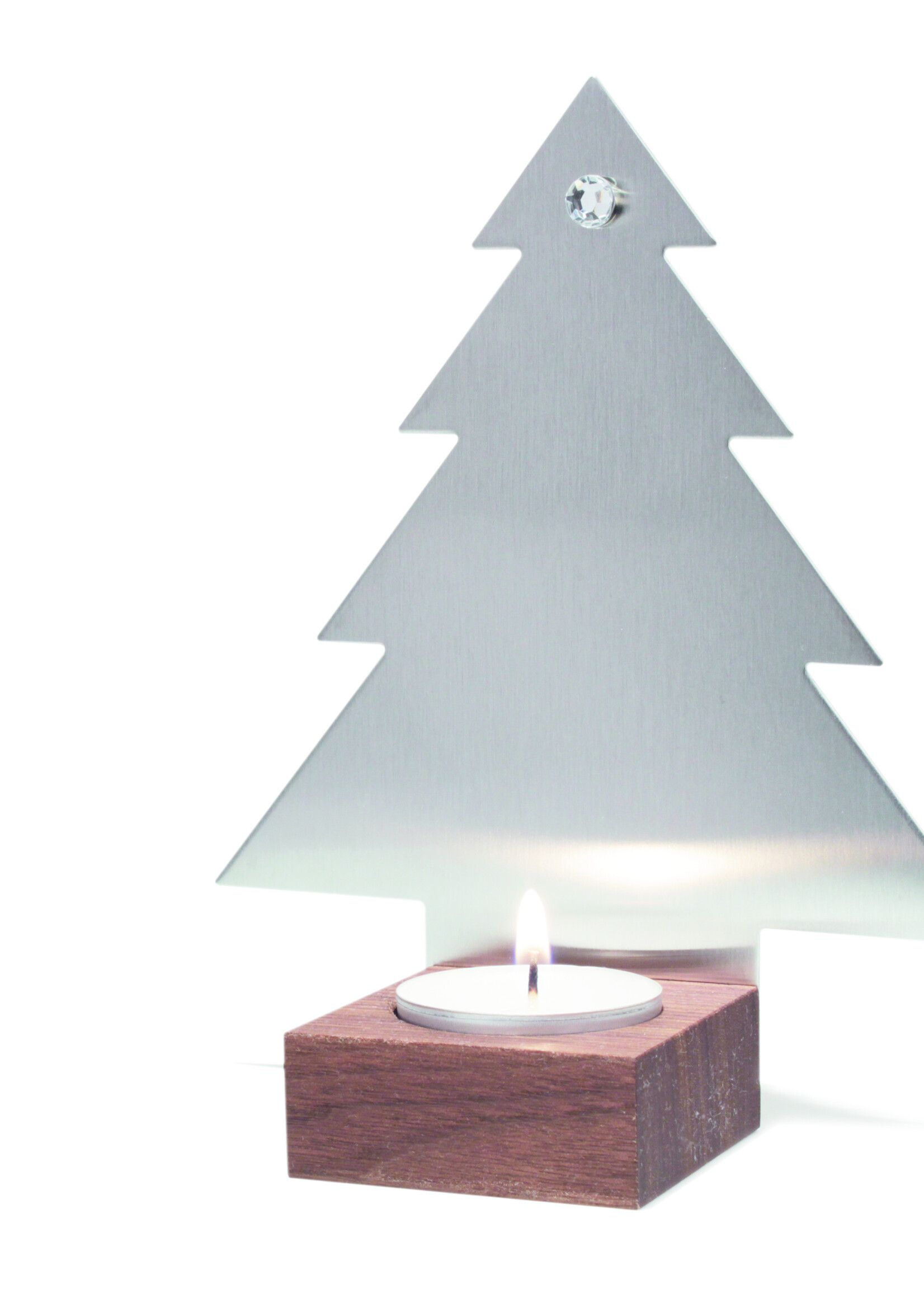 designimdorf Waxinelichthouder kerstboom van notenhout en edelstaal