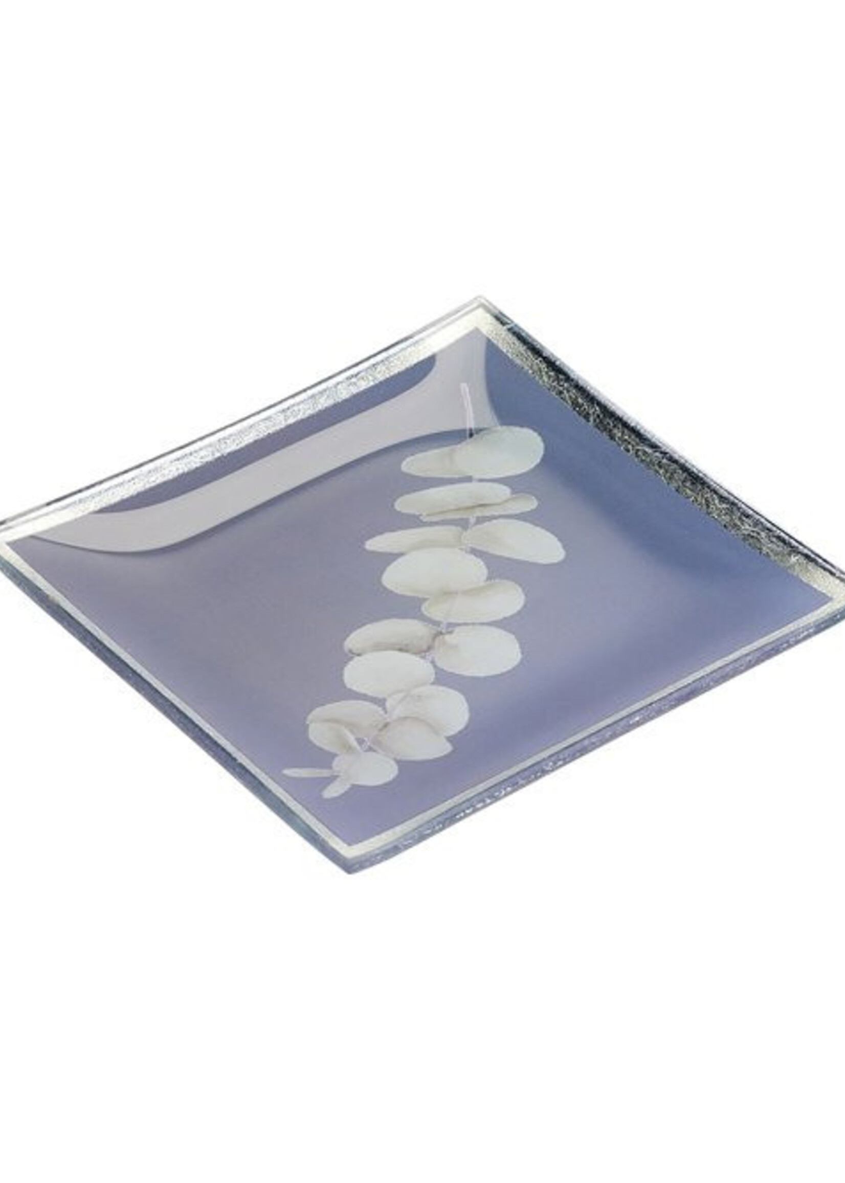 Giftcompany Grijs glazen schoteltje met eucalyptus afbeelding