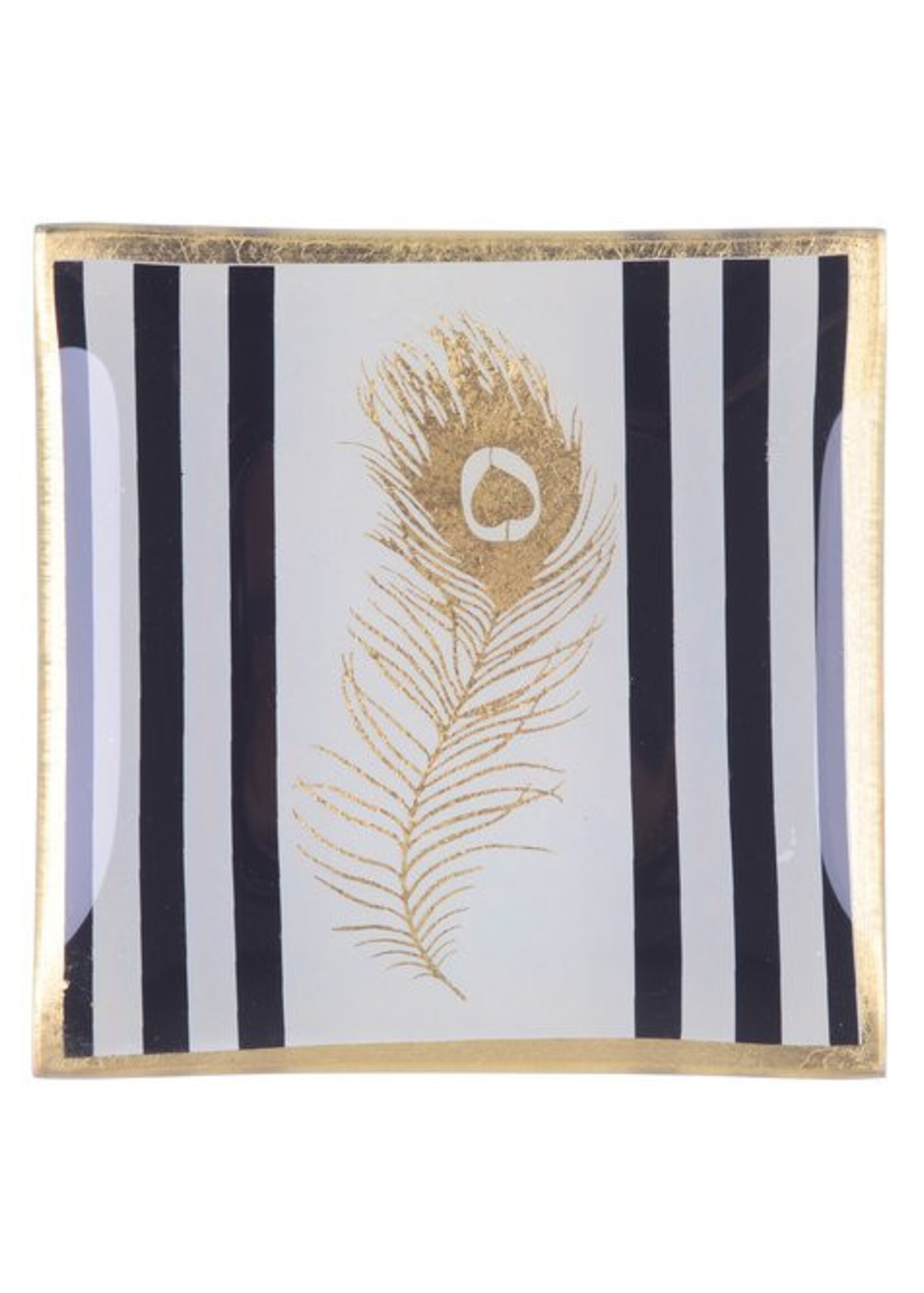 Giftcompany Zwart-wit glazen schoteltje met gouden veer