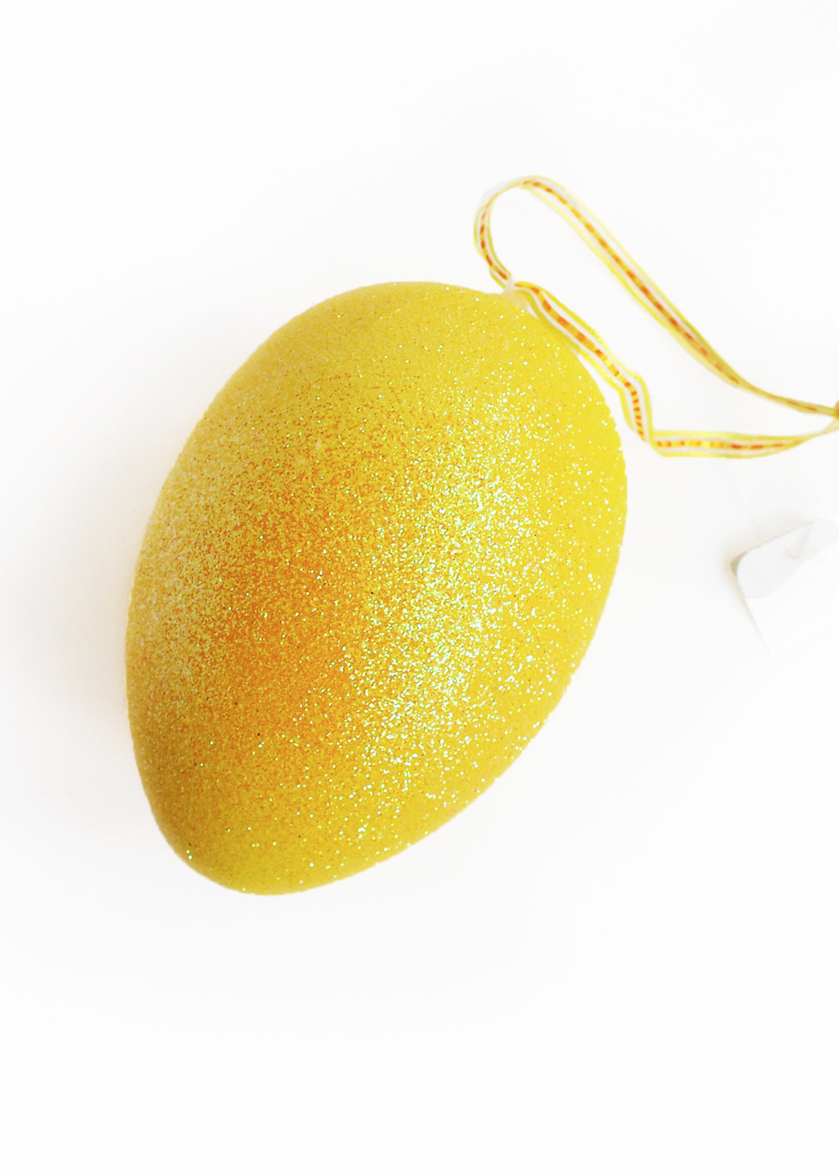 Geel glitter paasei 14 cm met ophanglint