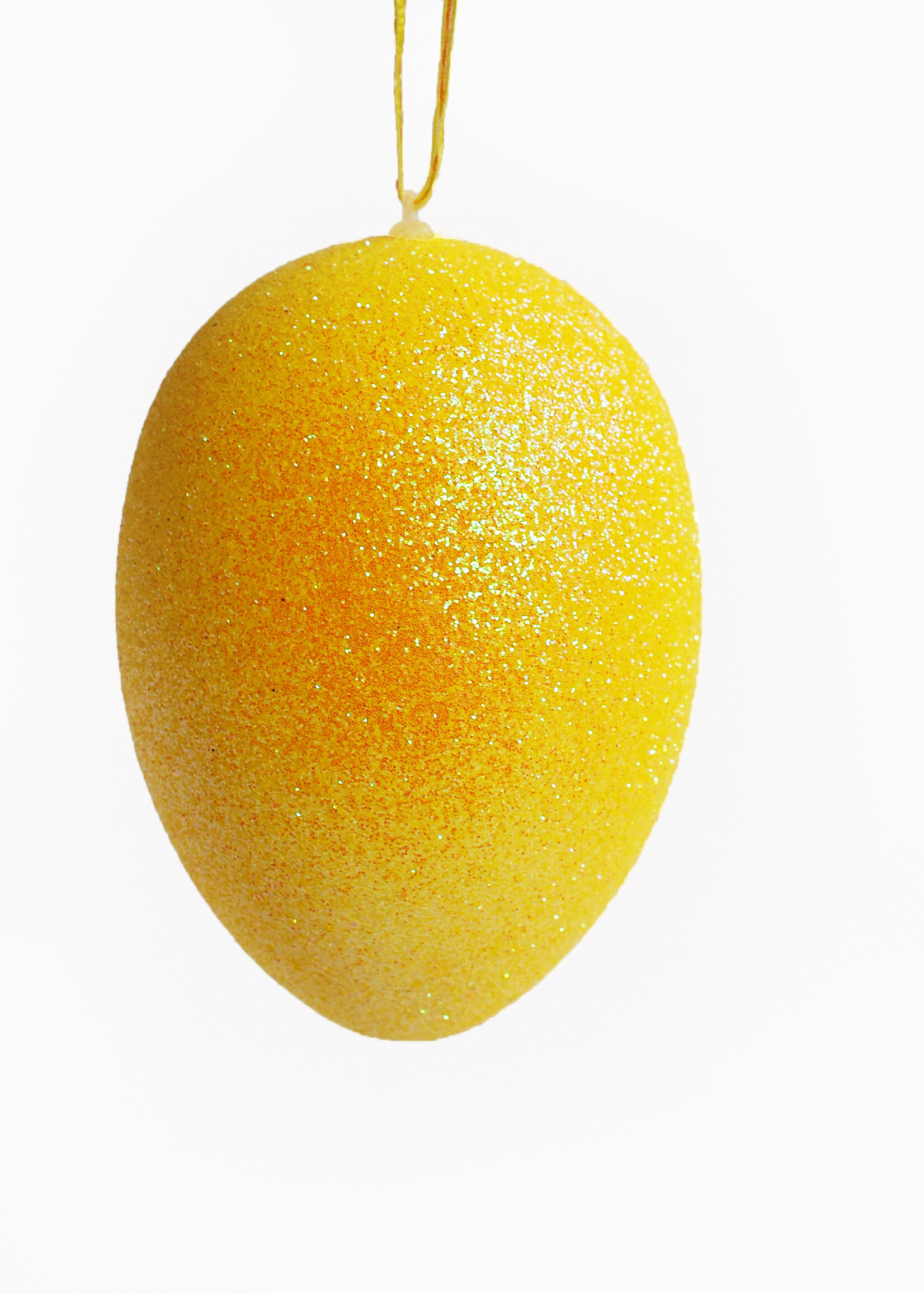Geel glitter paasei 14 cm met ophanglint