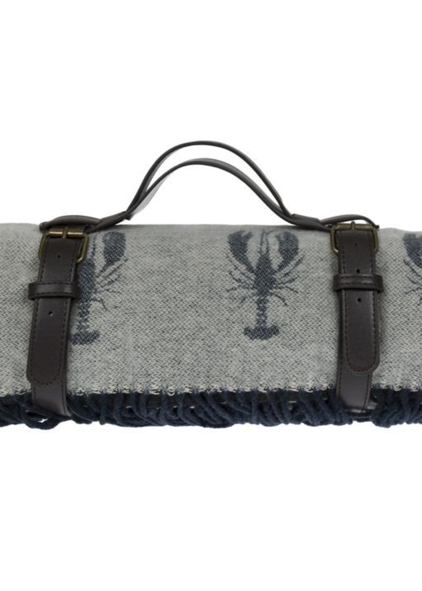 Sophie Allport blauwgrijs picknickkleed met kreeft patroon
