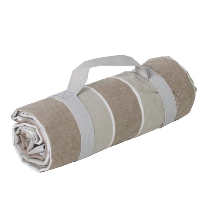 Les Jardins de la Comtesse lichtbruin en zandkleurig gestreept picknickkleed 140 x 140 cm