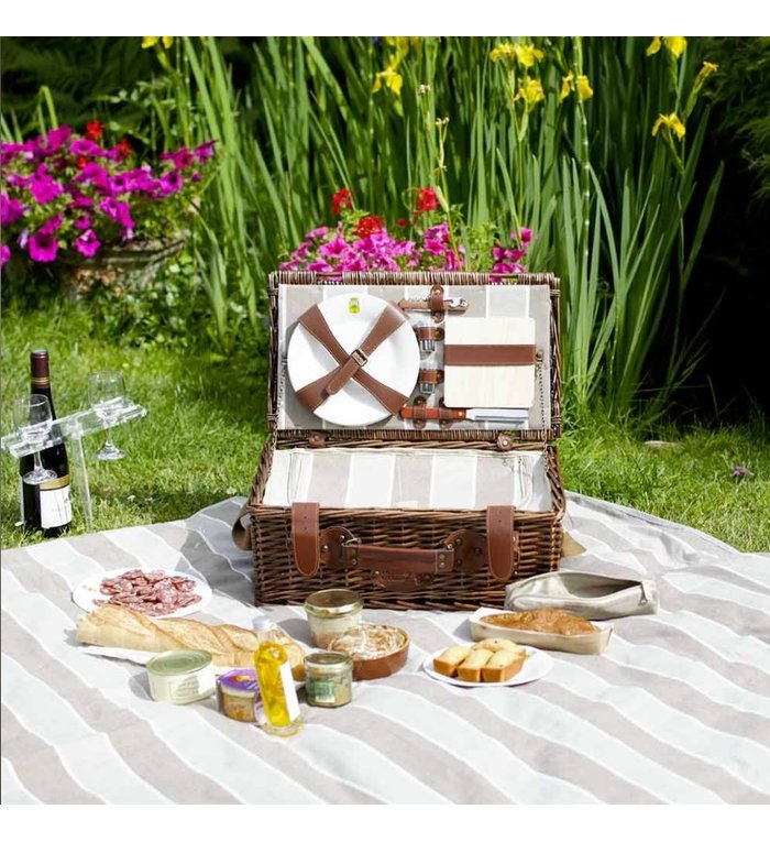 Les Jardins de la Comtesse lichtbruin en zandkleurig gestreept picknickkleed 140 x 140 cm