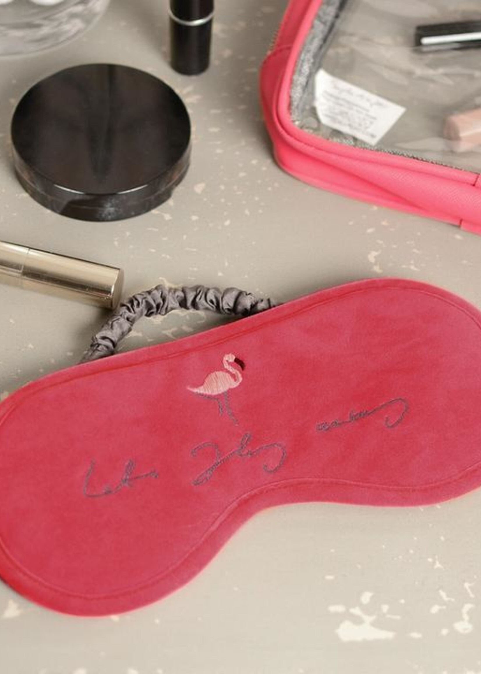 Sophie Allport slaapmasker - oogmasker met flamingo en tekst "Let's fly away"