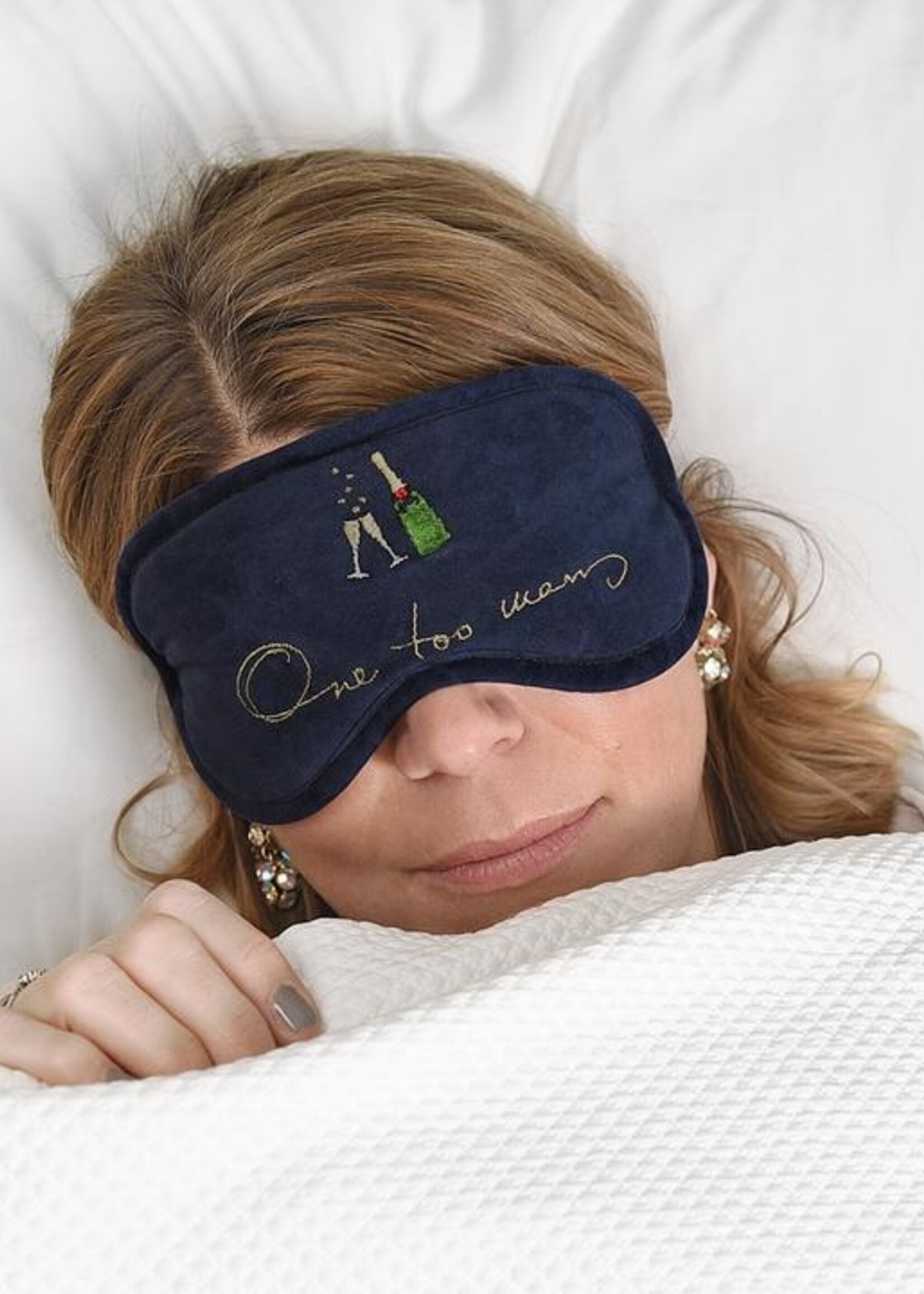 Sophie Allport slaapmasker - oog masker met champagneglazen en tekst "One too many"