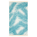 Sun of a Beach  vederlichte petrol blauwe strandhanddoek - hamamdoek met bladeren van palmbomen