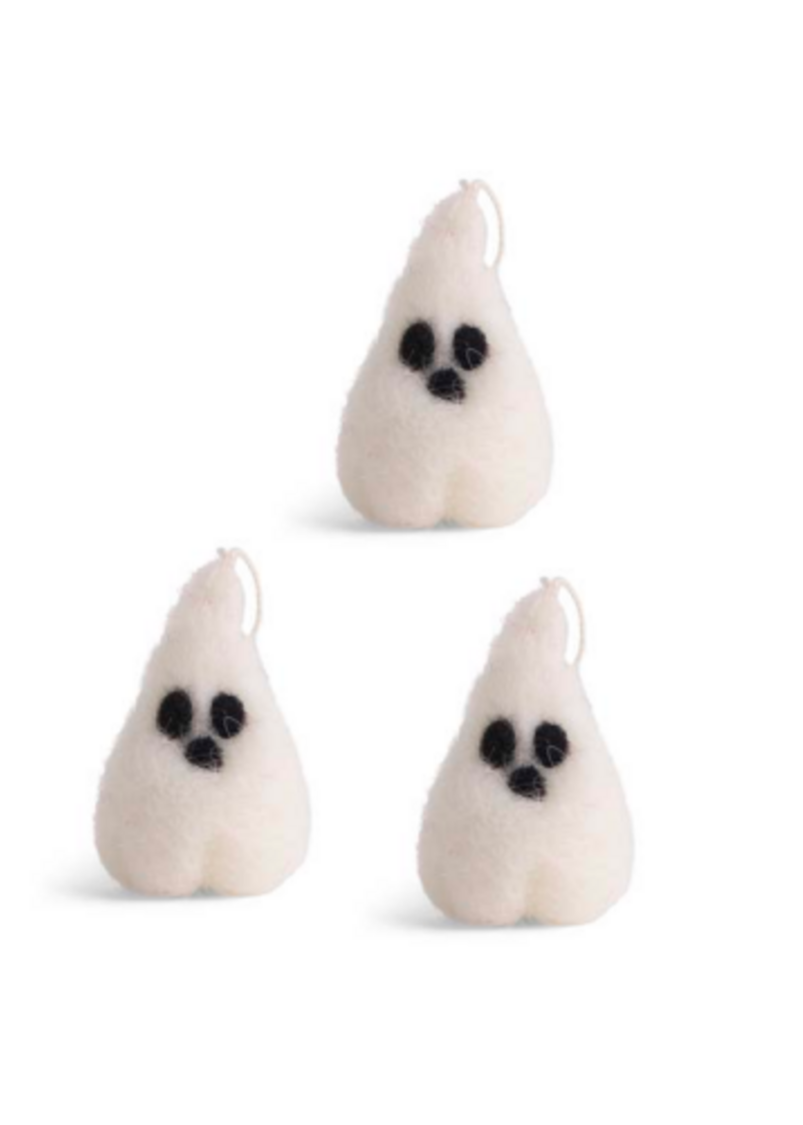 Én Gry & Sif drie handgemaakte vilten Halloween Spookjes - decoratie hangertjes