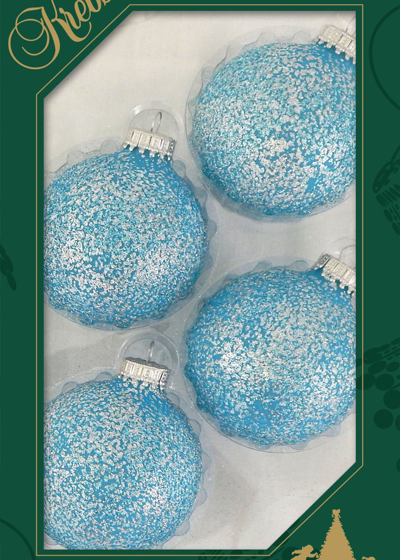 Glazen kerstballen met licht blauwe glitters 7 cm