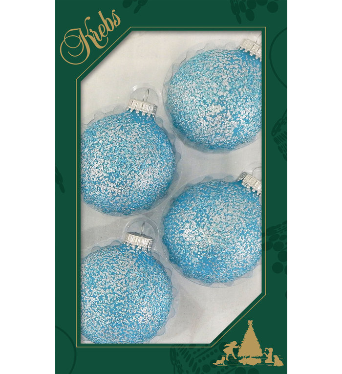 Glazen kerstballen met licht blauwe glitters 7 cm