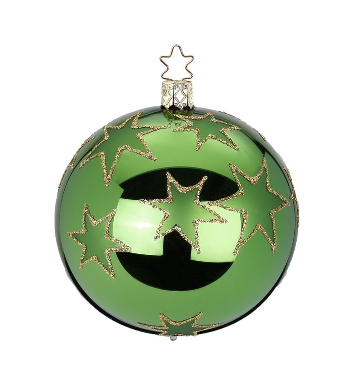 Inge Glas Manufaktur Kerststerren groen met gouden kerstbal 8 cm