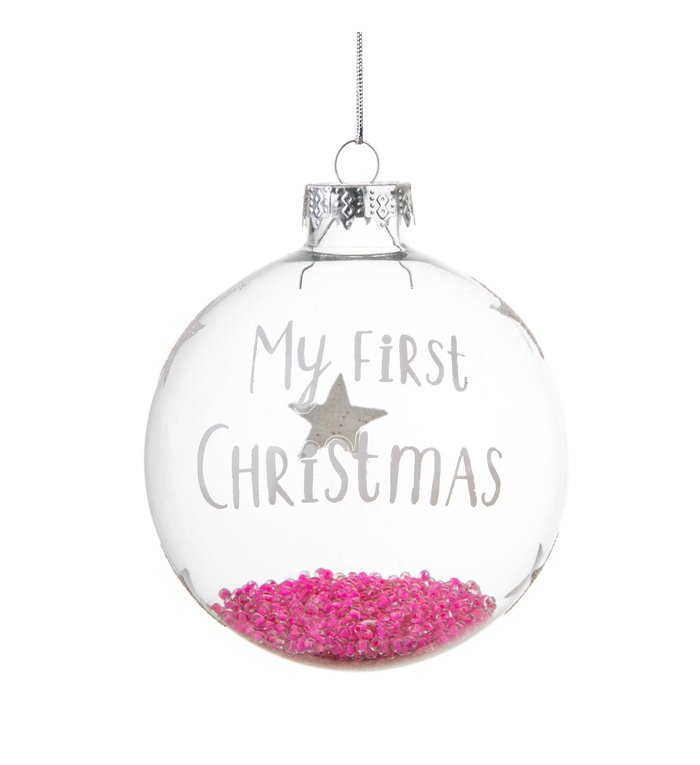 Sass & Belle glazen kerstbal baby's eerste kerstmis meisje