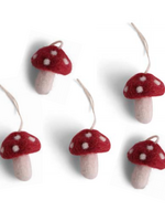Én Gry & Sif Vilten mini Paddenstoelen Rood met witte stippen - set van 5 hangertjes
