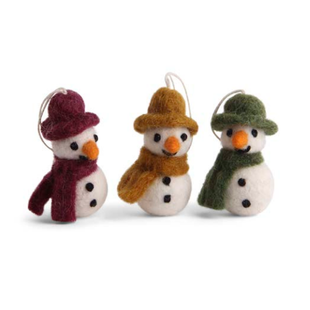 Kerstboomhangers Sneeuwpoppen met Hoed en Sjaal drie kleuren - set van 3