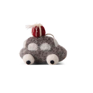 Kerstboomhanger Vilten Grijs Autootje met Kerstcadeautjes