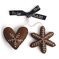 Én Gry & Sif handgemaakte vilten gingerbread ster & hartje - kerstboom decoratie hangertjes