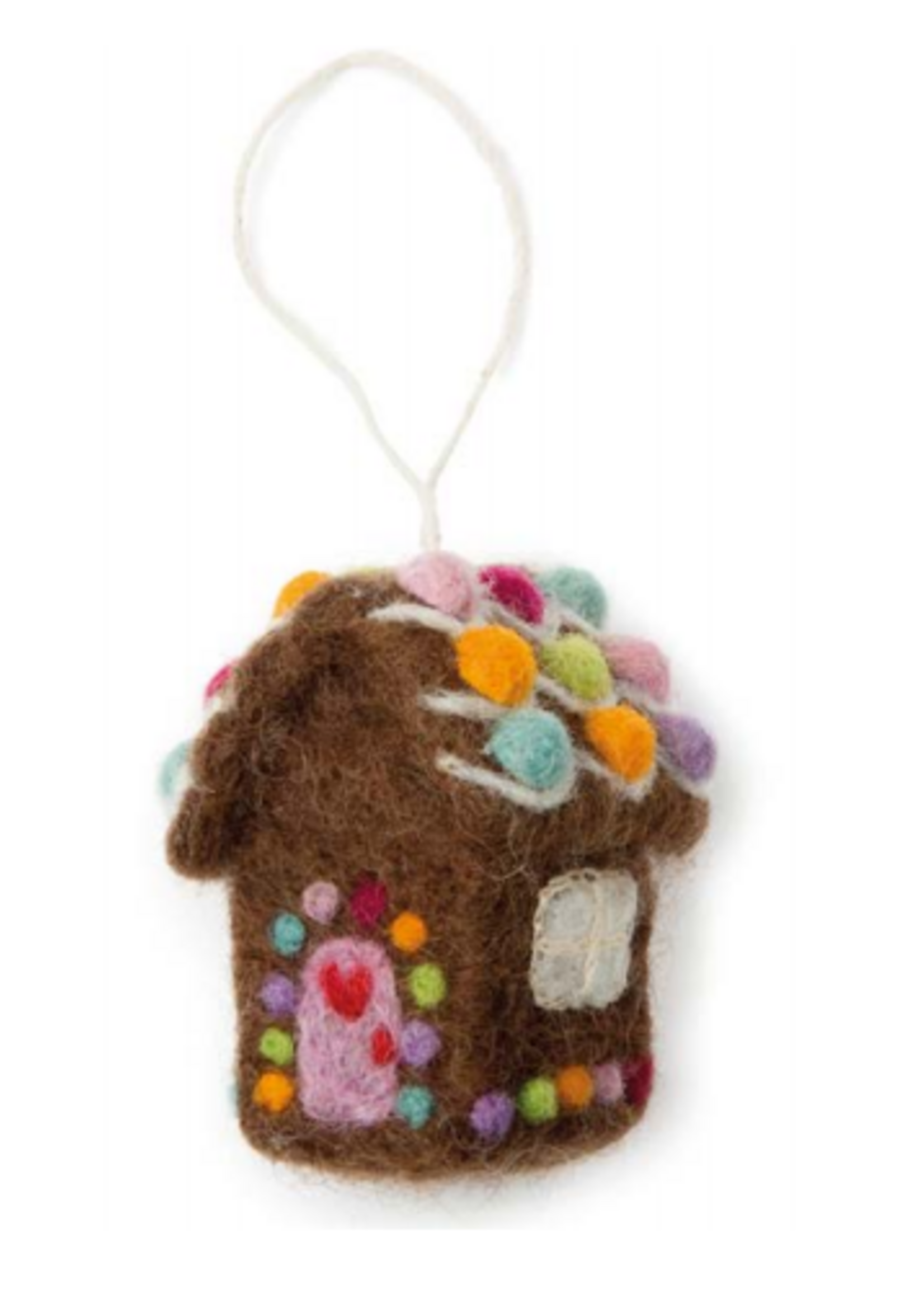 Én Gry & Sif handgemaakte vilten gingerbread huisje - kerstboom decoratie hangertje