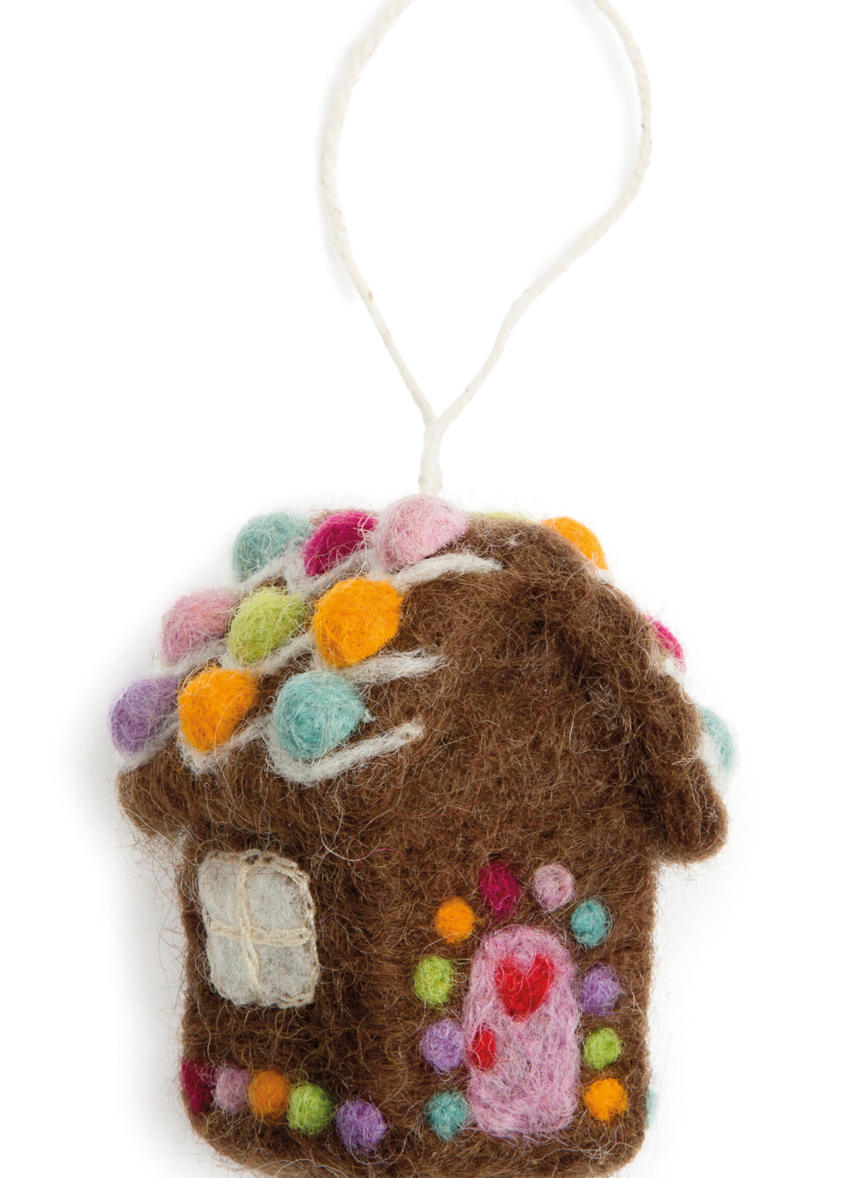 Én Gry & Sif handgemaakte vilten gingerbread huisje - kerstboom decoratie hangertje