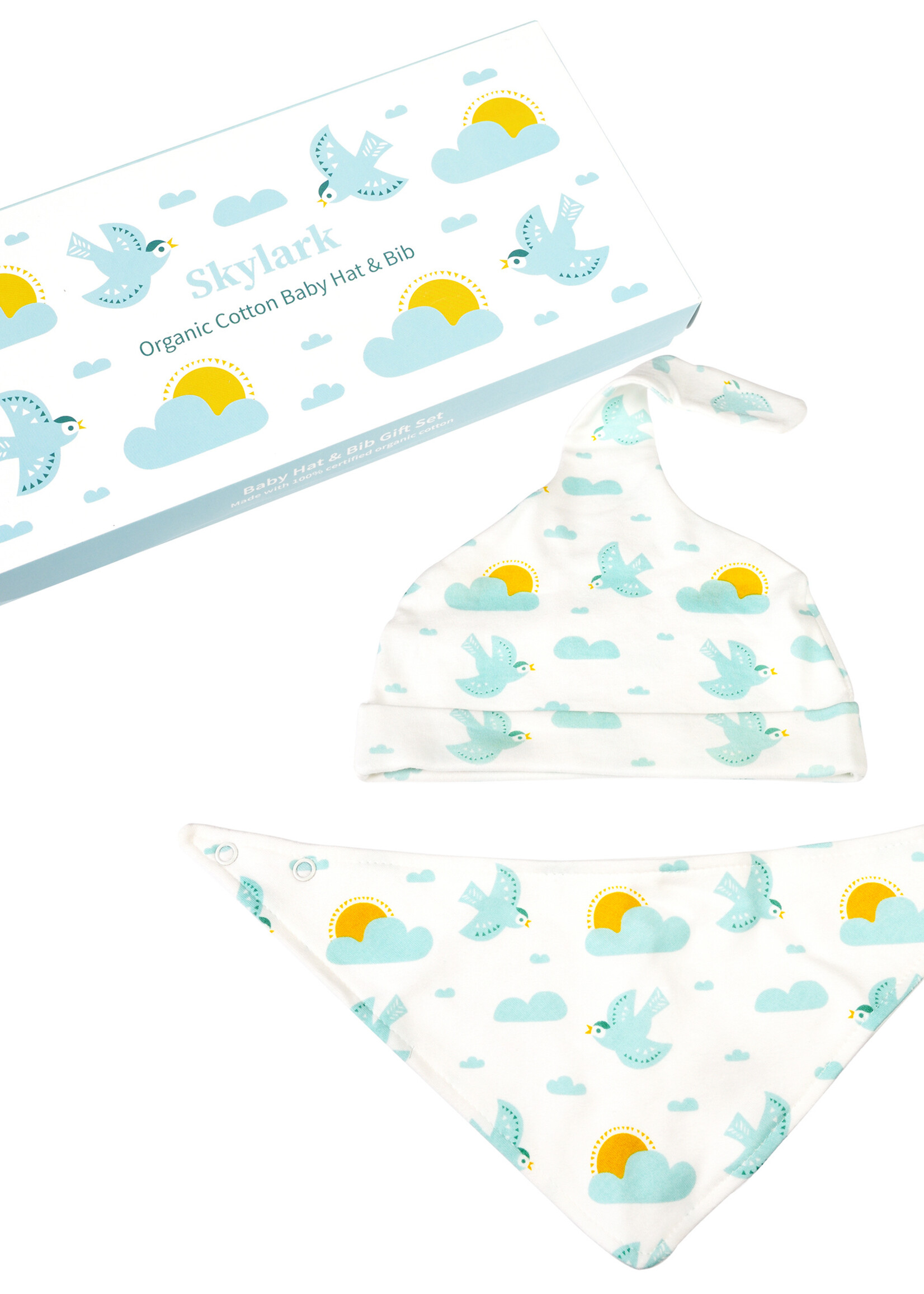 Rex London Babymutsje en babyslabbetje setje met blauwe vogeltjes