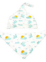 Rex London Set met Slabbetje en Babymutsje Blauwe Vogeltjes