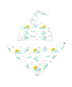 Set met Slabbetje en Babymutsje Blauwe Vogeltjes