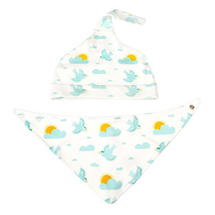 Set met Slabbetje en Babymutsje Blauwe Vogeltjes