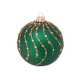 Krebs Glas Lauscha Glazen kerstbal mat groen met gouden glitter strepen 8 cm