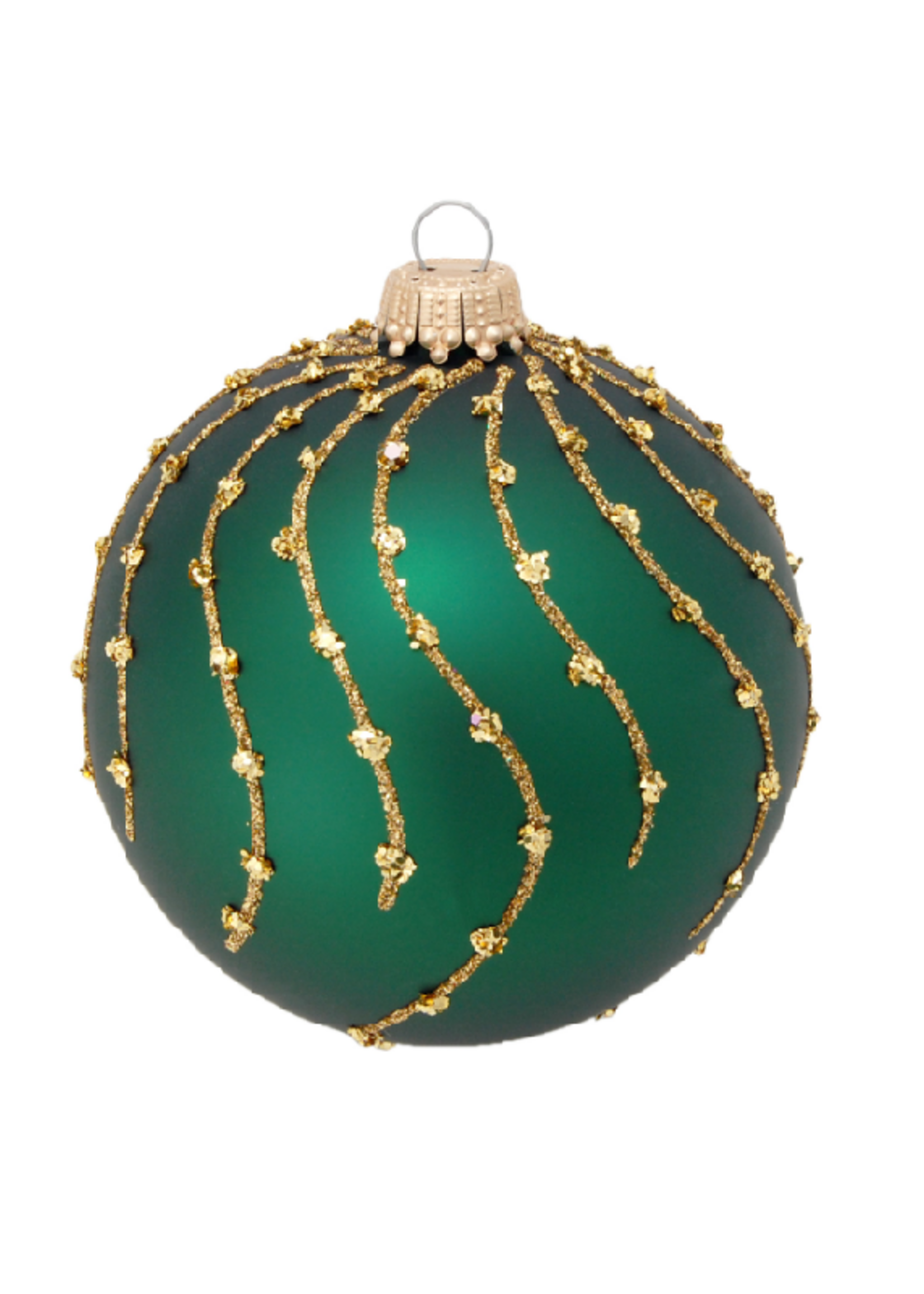 Krebs Glas Lauscha Glazen kerstbal mat groen met gouden glitter strepen 8 cm