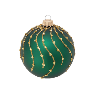 Groene Kerstbal met Gouden Strepen