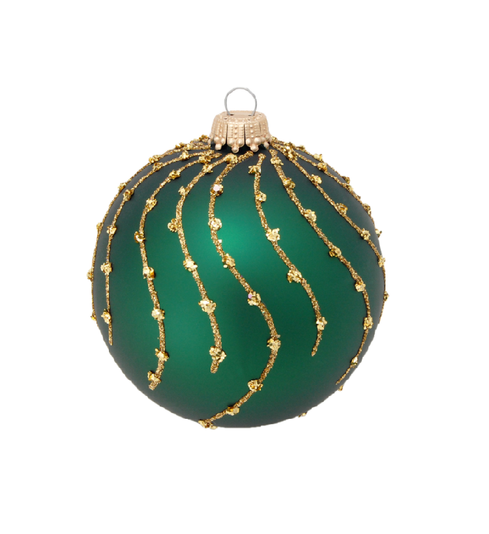 Krebs Glas Lauscha Glazen kerstbal mat groen met gouden glitter strepen 8 cm
