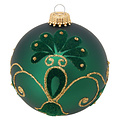 Krebs Glas Lauscha Glazen kerstbal mat groen met fluwelen decoratie en gouden glitters 8 cm