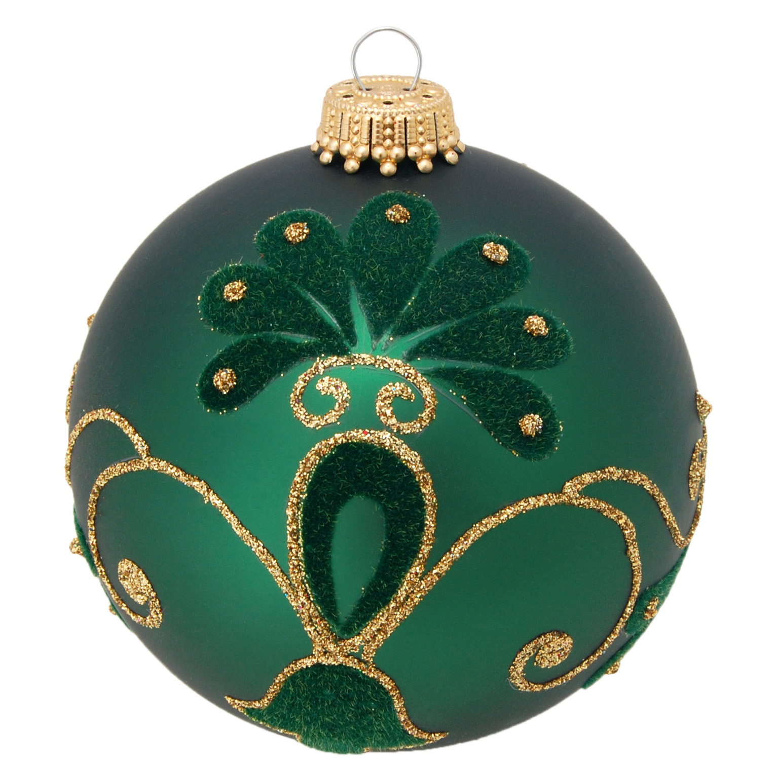 Prachtige Groene Kerstbal met Fluweel en Glitters