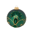 Krebs Glas Lauscha Glazen kerstbal mat groen met fluwelen decoratie en gouden glitters 8 cm